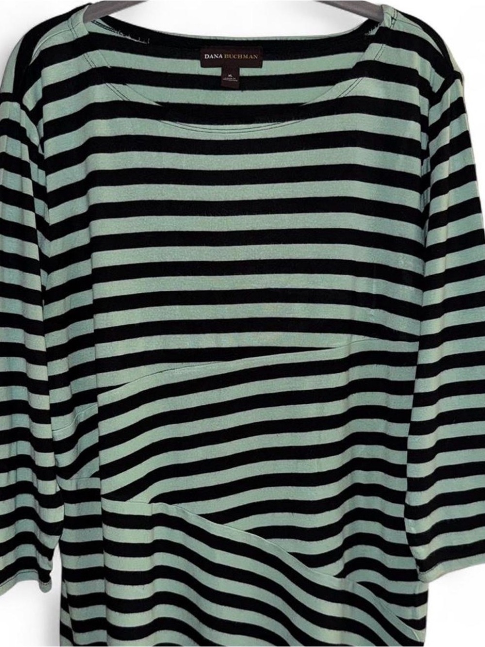Dana Buchman Black and Mint Green Striped Top